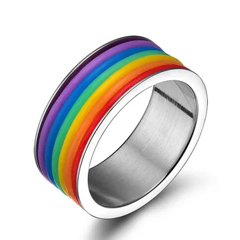 SHEAUTY Rozsdamentes Acél Gyűrűk, Leszbikus, Biszexuális, Transznemű Meleg Büszkeség Homoszexuális Azonos nemű Szivárvány Gyűrű Ékszer Férfi & Nő 9mm Széles