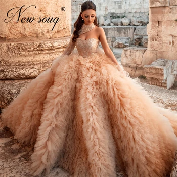 Gyönyörű Puffadt Estélyi Ruha Esküvői Ruhák 2021 Couture Dubai Menyasszonyi Ruhák Arab Menyasszony Ruha, Köntös De Maigee Plus Size